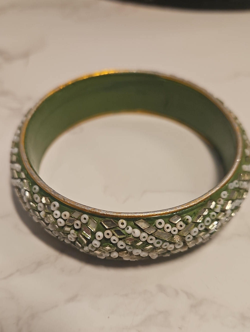 Vintage Green Beaded Bangle Bracelet